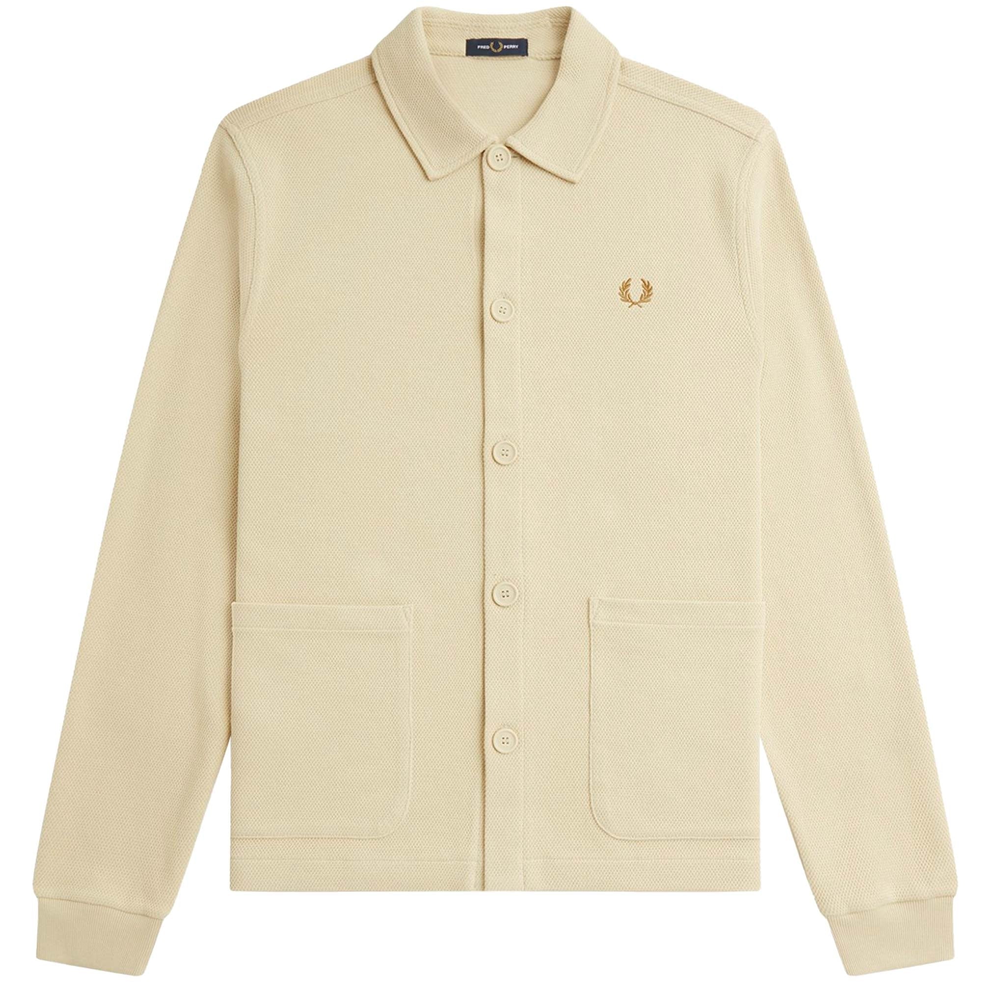 Fred Perry Button Through Long Sleeve Polo Shirt - Oatmeal