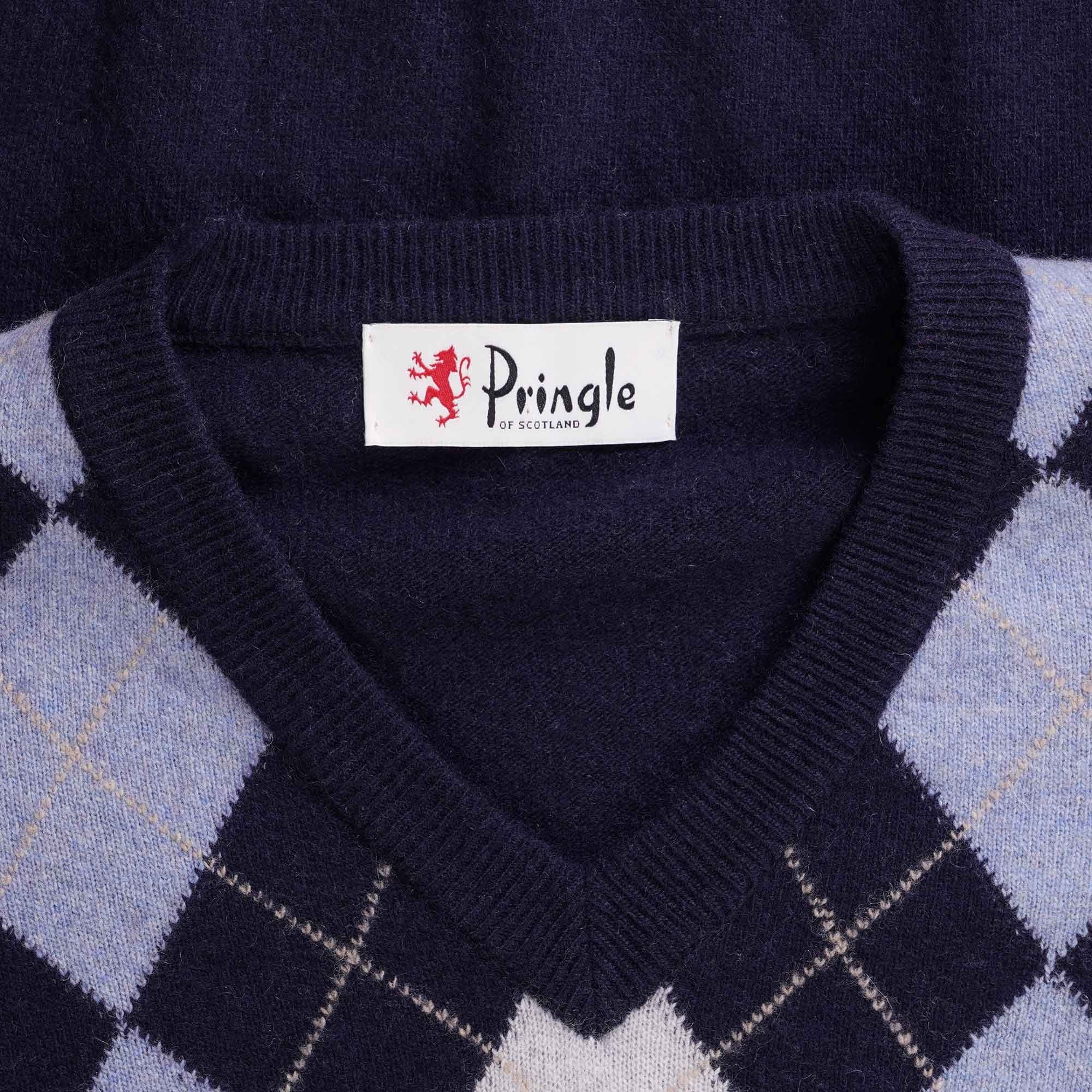 Pringle of Scotland V Neck Argyle Jumper - Navy