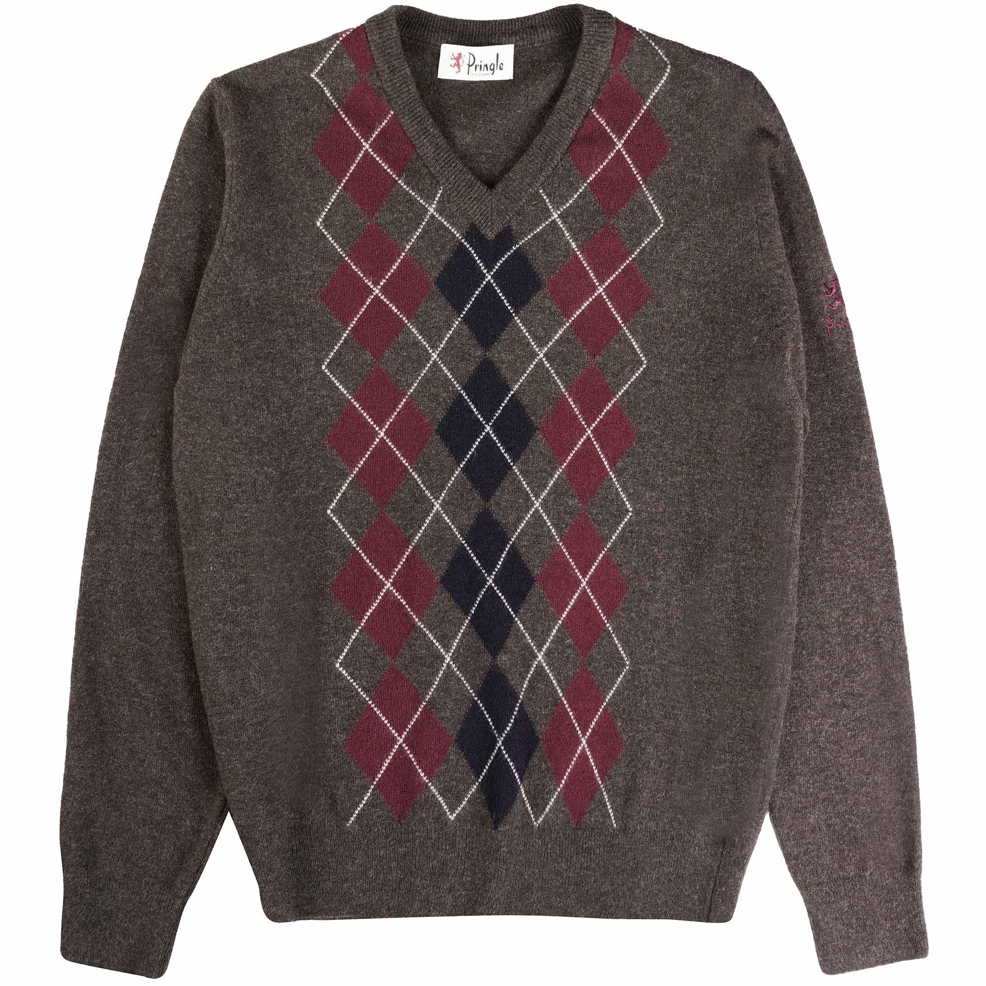 Pringle of Scotland V Neck Argyle Jumper - Dark Brown