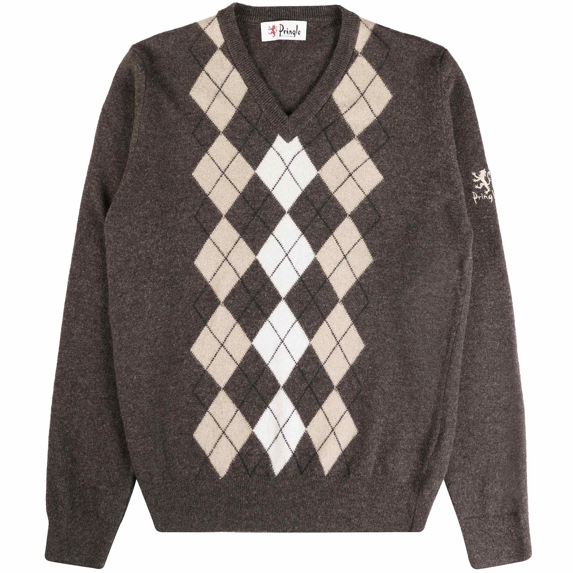 Pringle of Scotland V Neck Argyle Jumper - Dark Brown