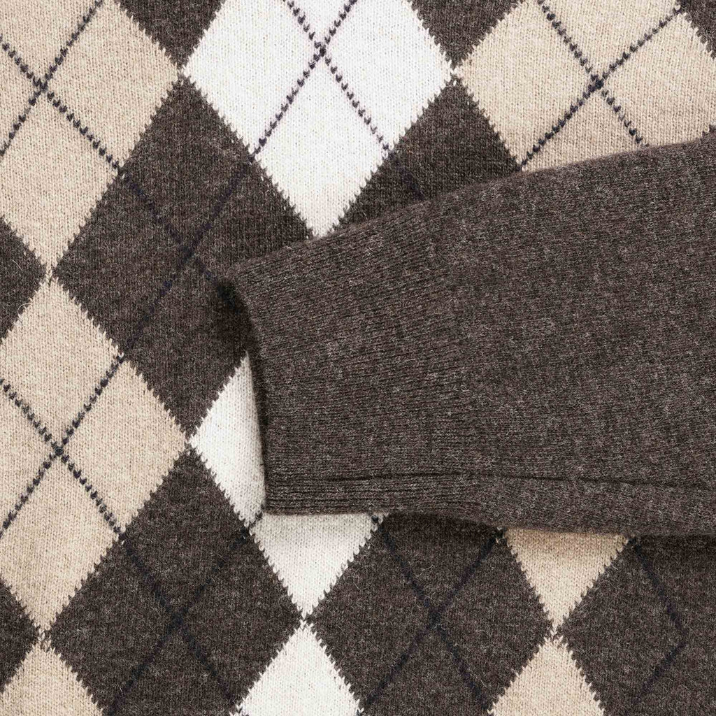 Pringle of Scotland V Neck Argyle Jumper - Dark Brown