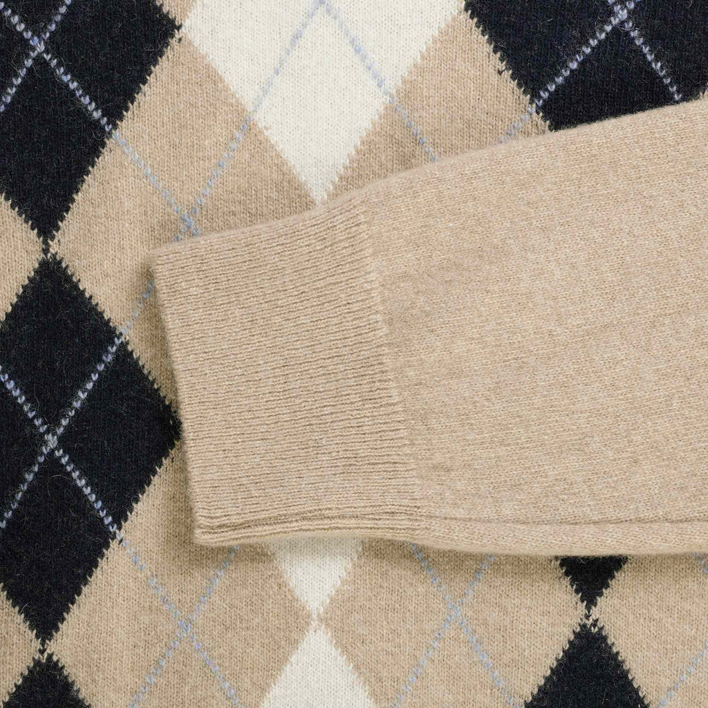 Pringle of Scotland V Neck Argyle Jumper - Camel and Navy