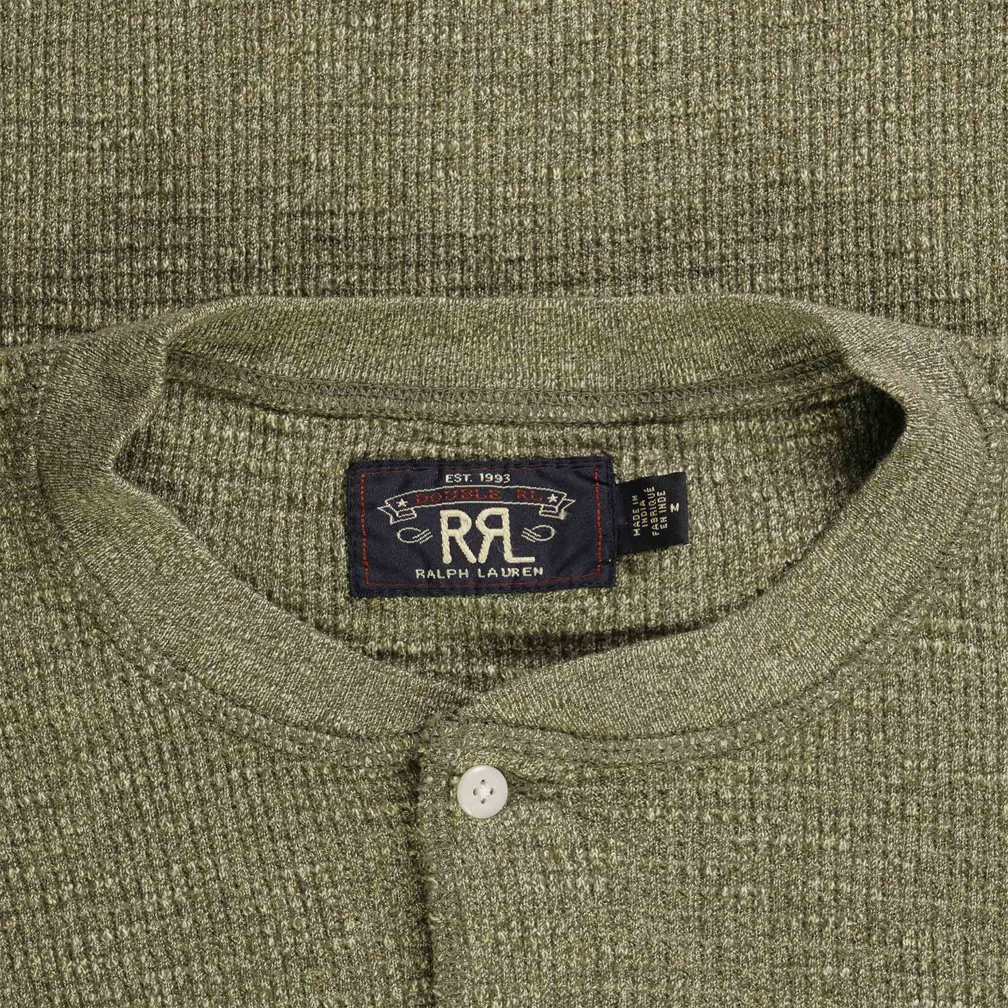 RRL by Ralph Lauren Waffle-Knit Henley Shirt - Green Heather