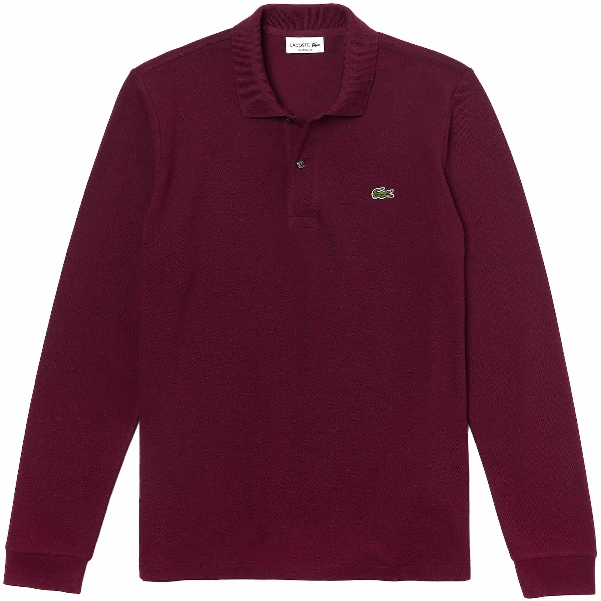L.12.12 Long Sleeve Heathered Cotton Polo Shirt - Bordeaux