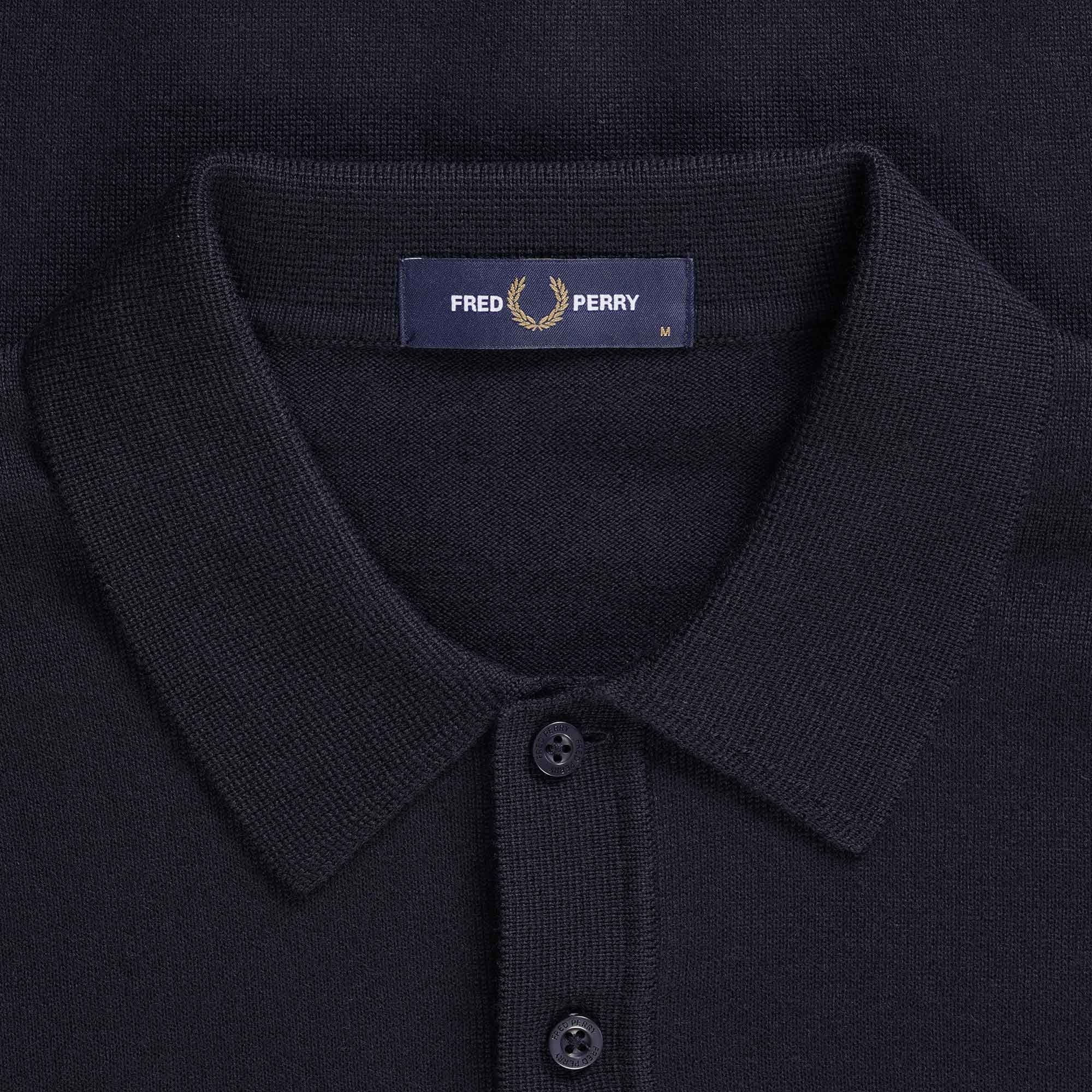 Fred Perry Long Sleeve Knitted Polo Shirt - Navy