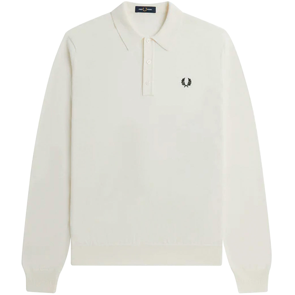 Fred Perry Long Sleeve Knitted Polo Shirt - Ecru