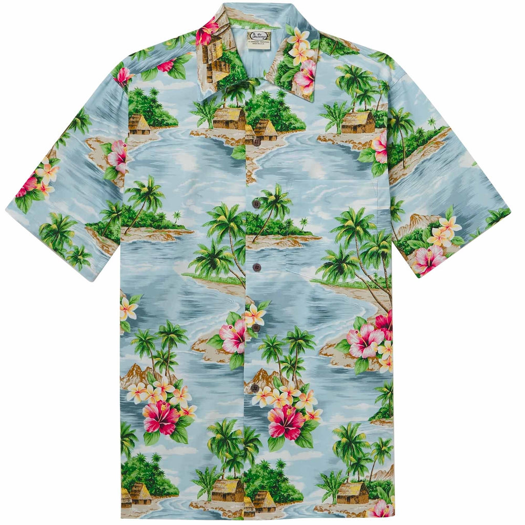 Convertible-Collar Printed Cotton Shirt - Fiji Powder