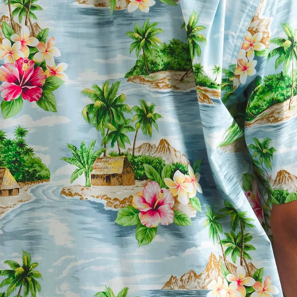 Convertible-Collar Printed Cotton Shirt - Fiji Powder