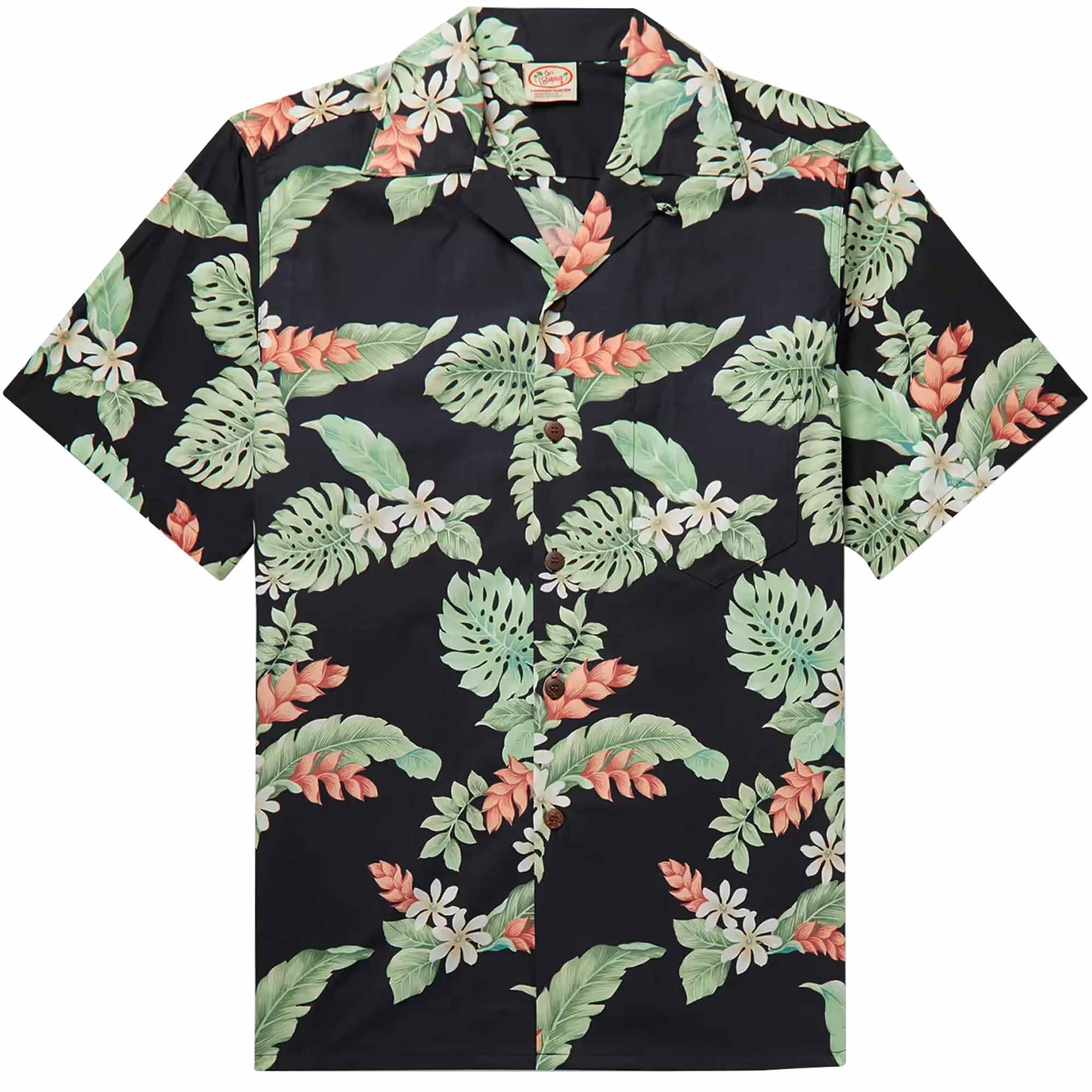 Convertible-Collar Printed Cotton Shirt - Tiare Black