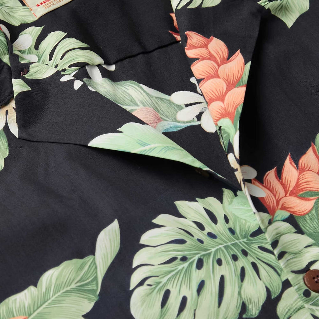 Convertible-Collar Printed Cotton Shirt - Tiare Black