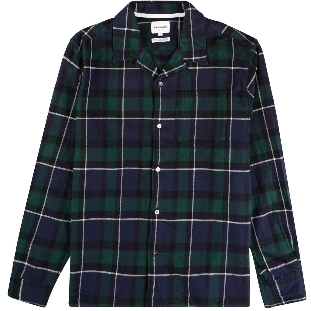 Norse Projects Carsten Organic Flannel Check Shirt - Black Watch Check
