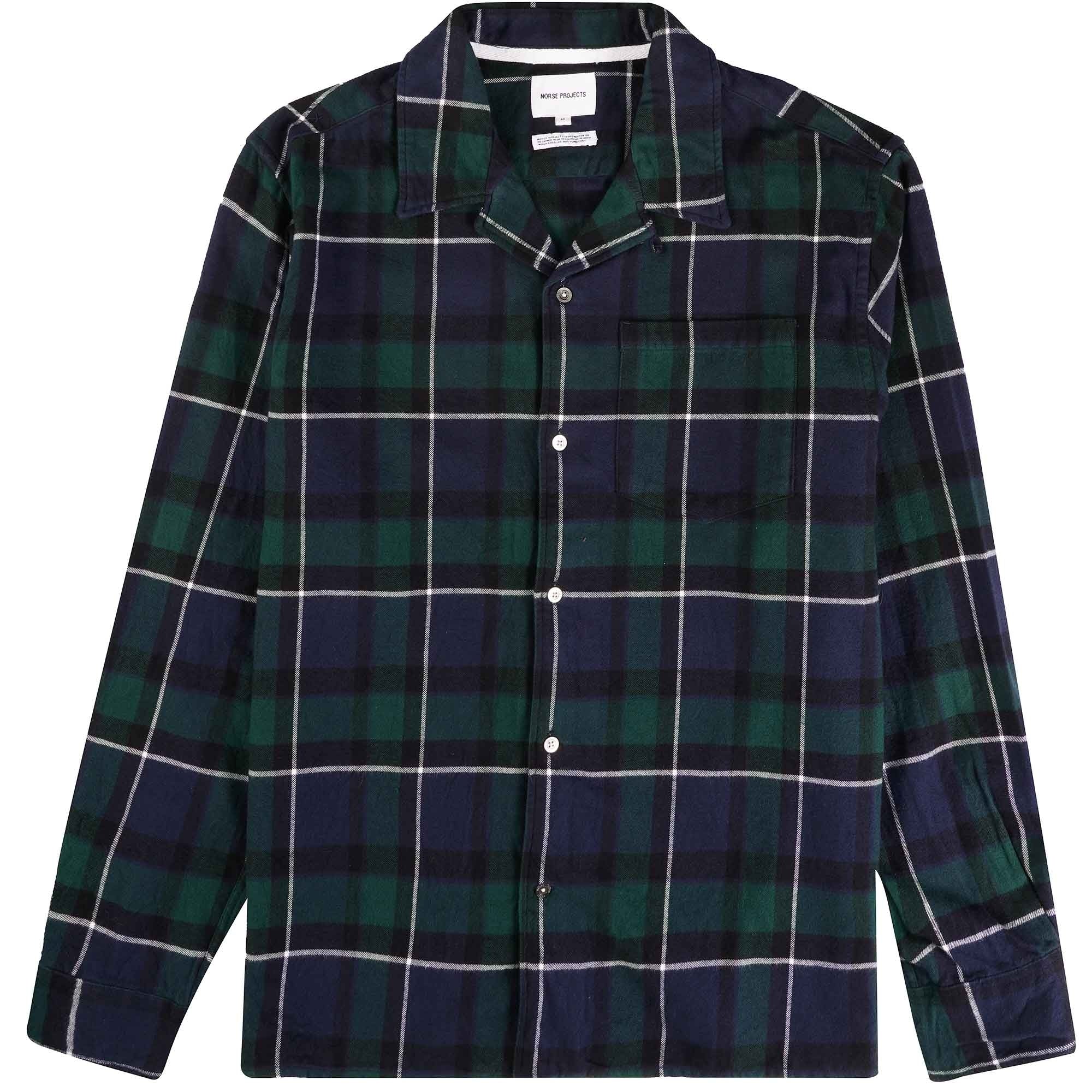 Norse Projects Carsten Organic Flannel Check Shirt - Black Watch Check