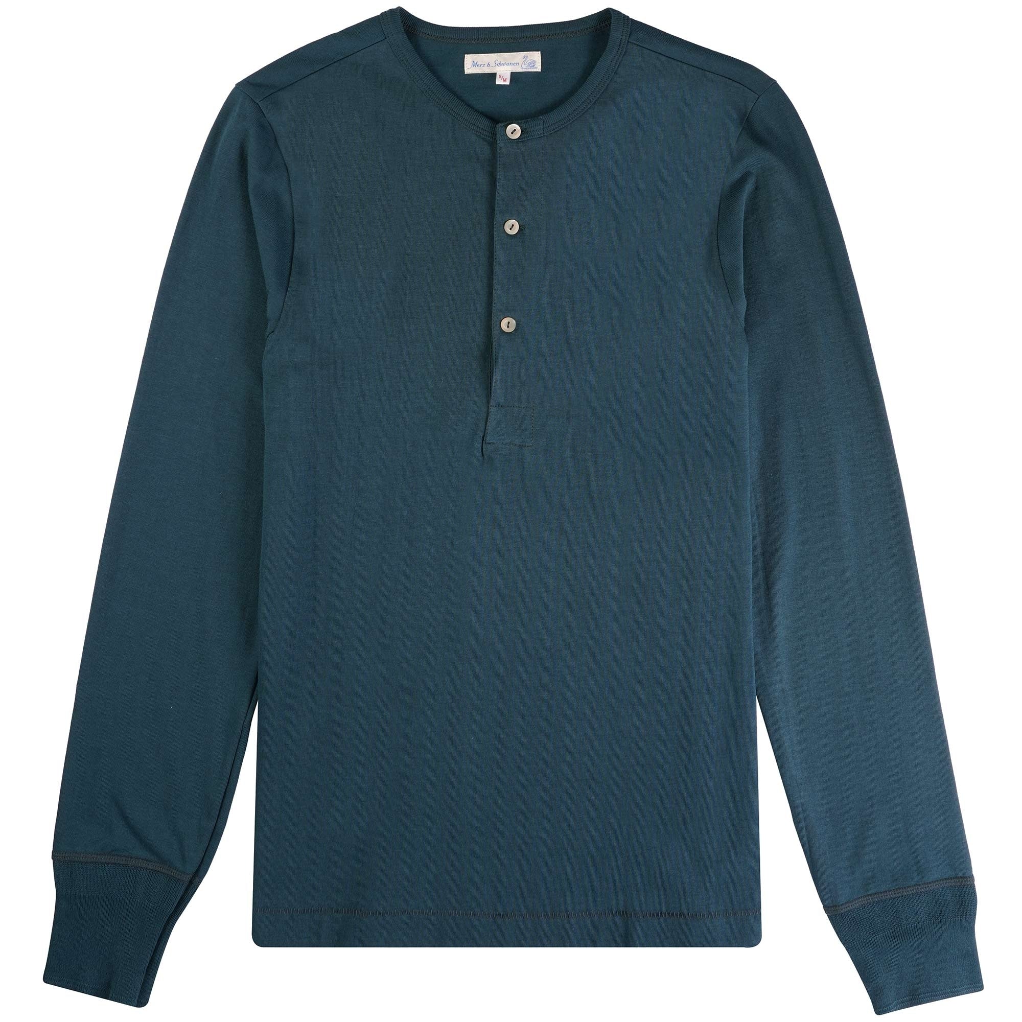Merz b Schwanen Loopwheeled Henley 8.6oz Long Sleeve T-Shirt - Mineral