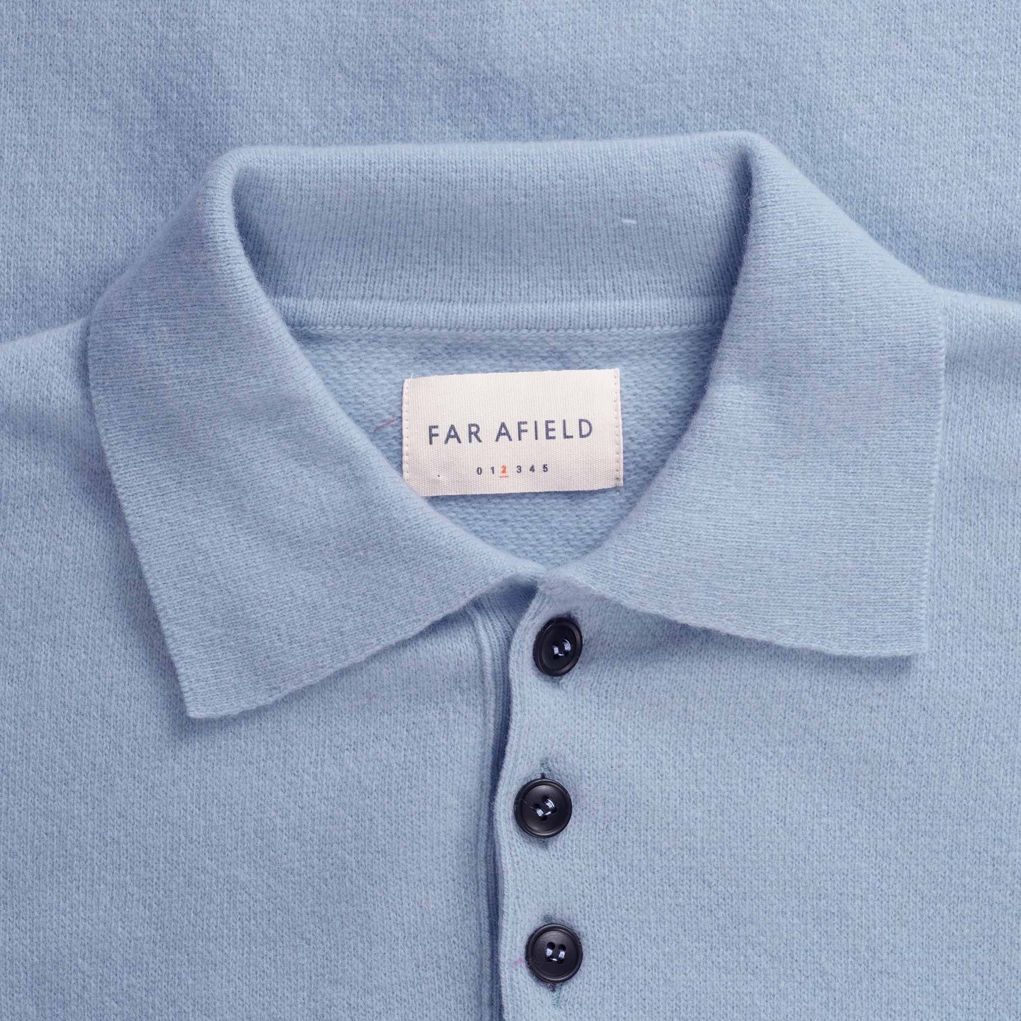 Far Afield Kier Knitted Polo - Silver Blue
