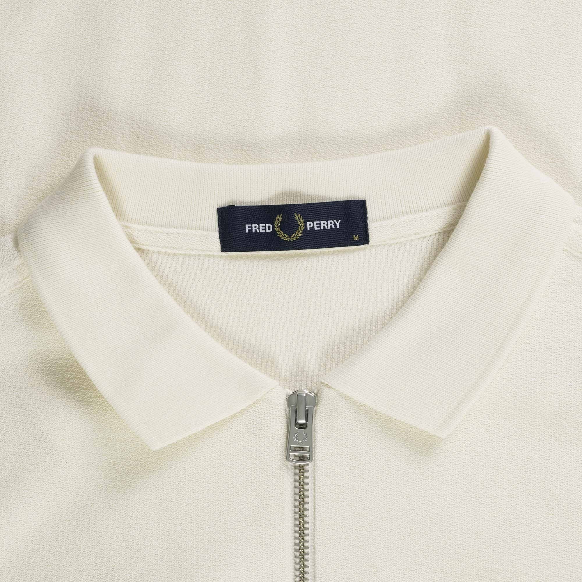 Fred Perry Textured Zip Neck Polo Shirt - Ecru