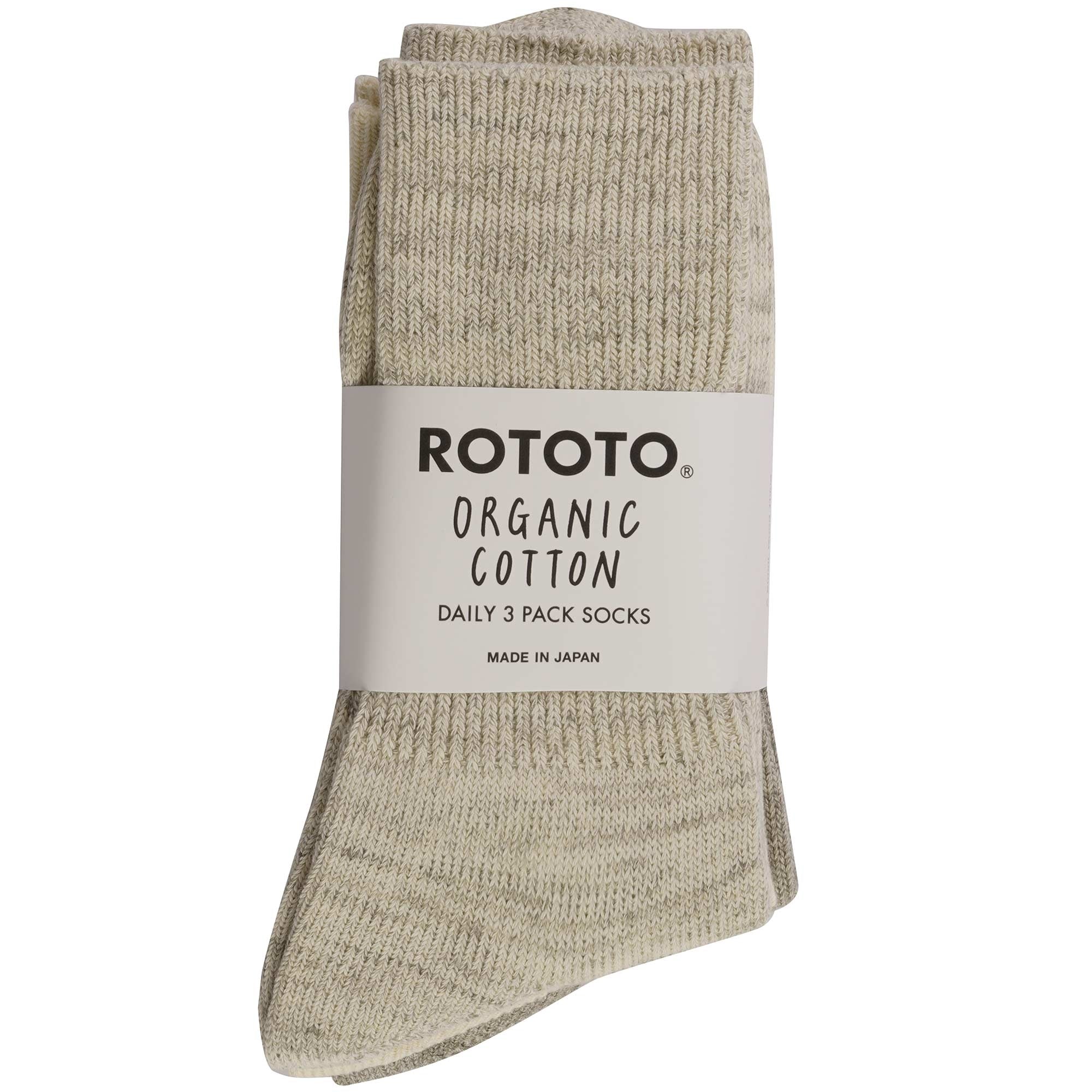 RoToTo Socks Organic Daily 3 Pack Ribbed Crew Socks - Ecru and Grey