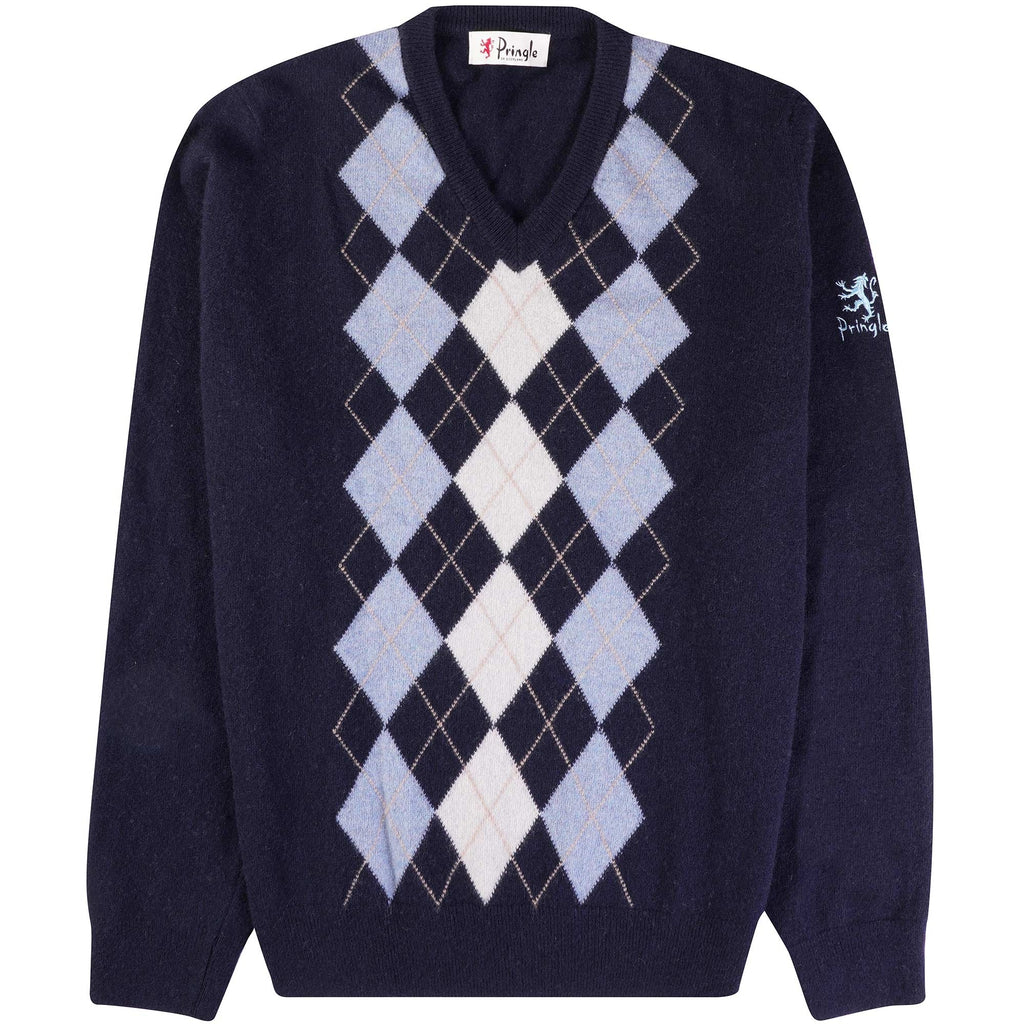 Pringle of Scotland V Neck Argyle Jumper - Navy