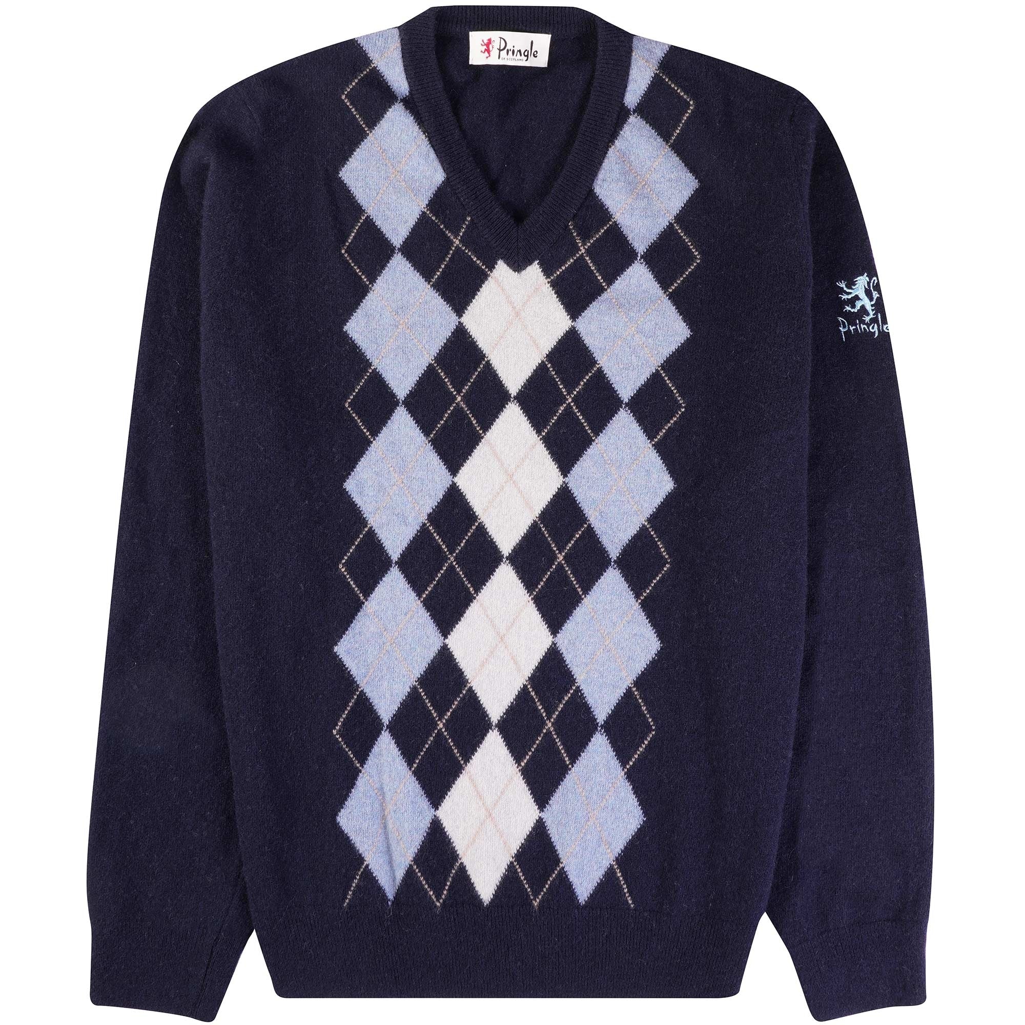 Pringle of Scotland V Neck Argyle Jumper - Navy