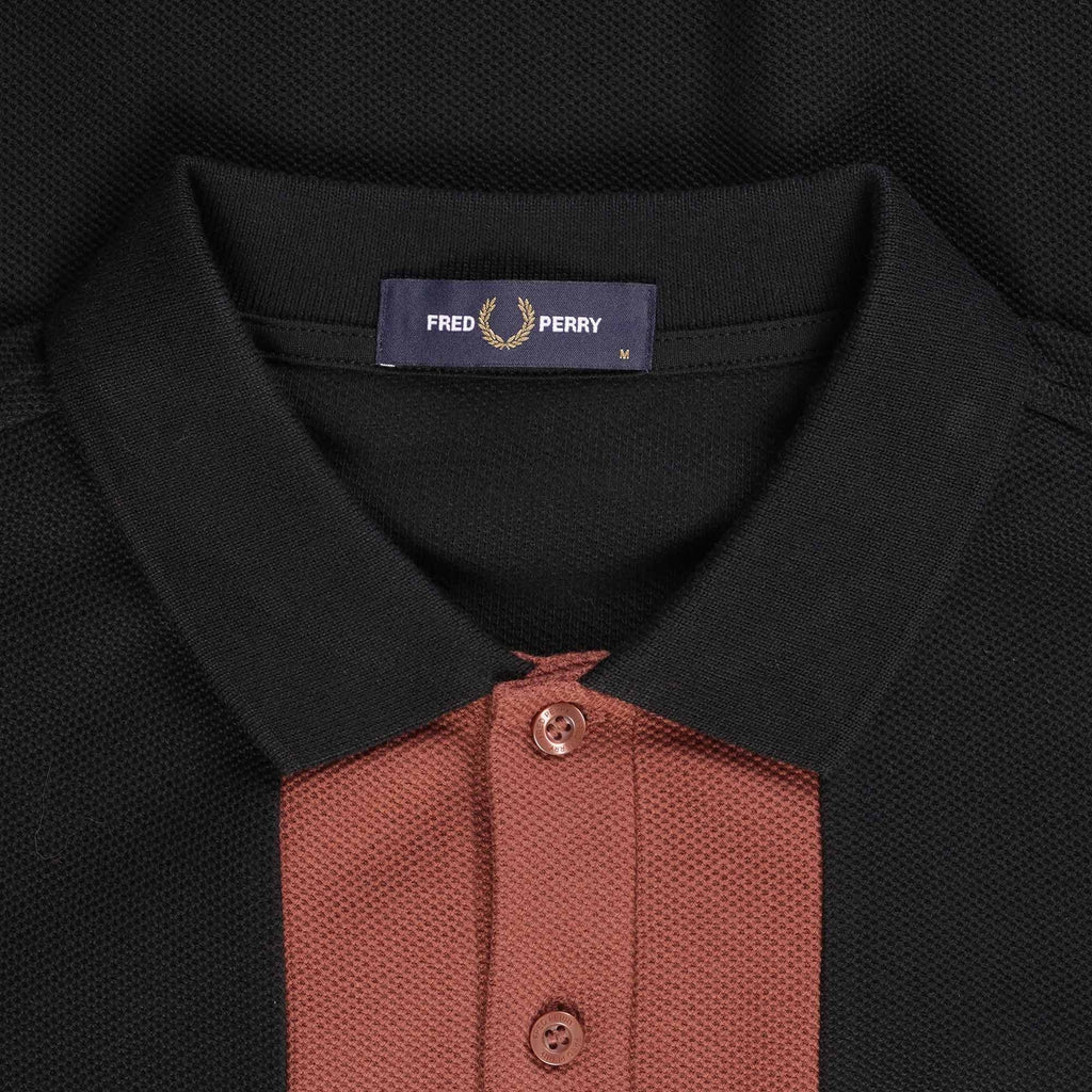 Fred Perry Panelled Long Sleeve Polo Shirt - Black