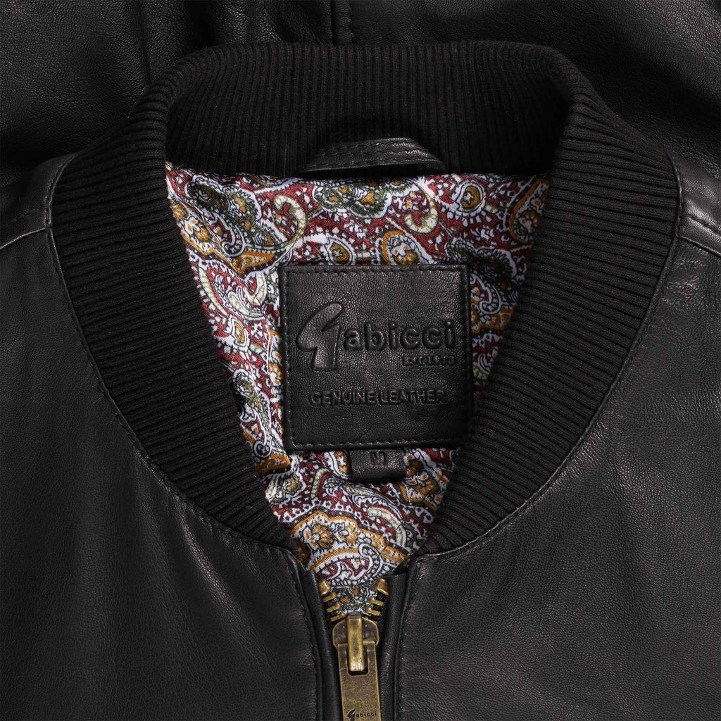 Gabicci Vintage Leather Bomber Jacket - Black