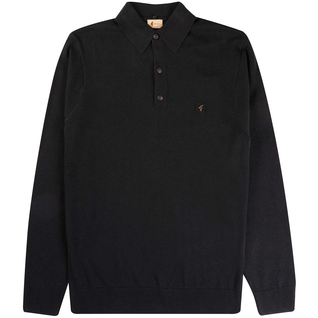 Gabicci Vintage Francesco Long Sleeved Polo Shirt - Black