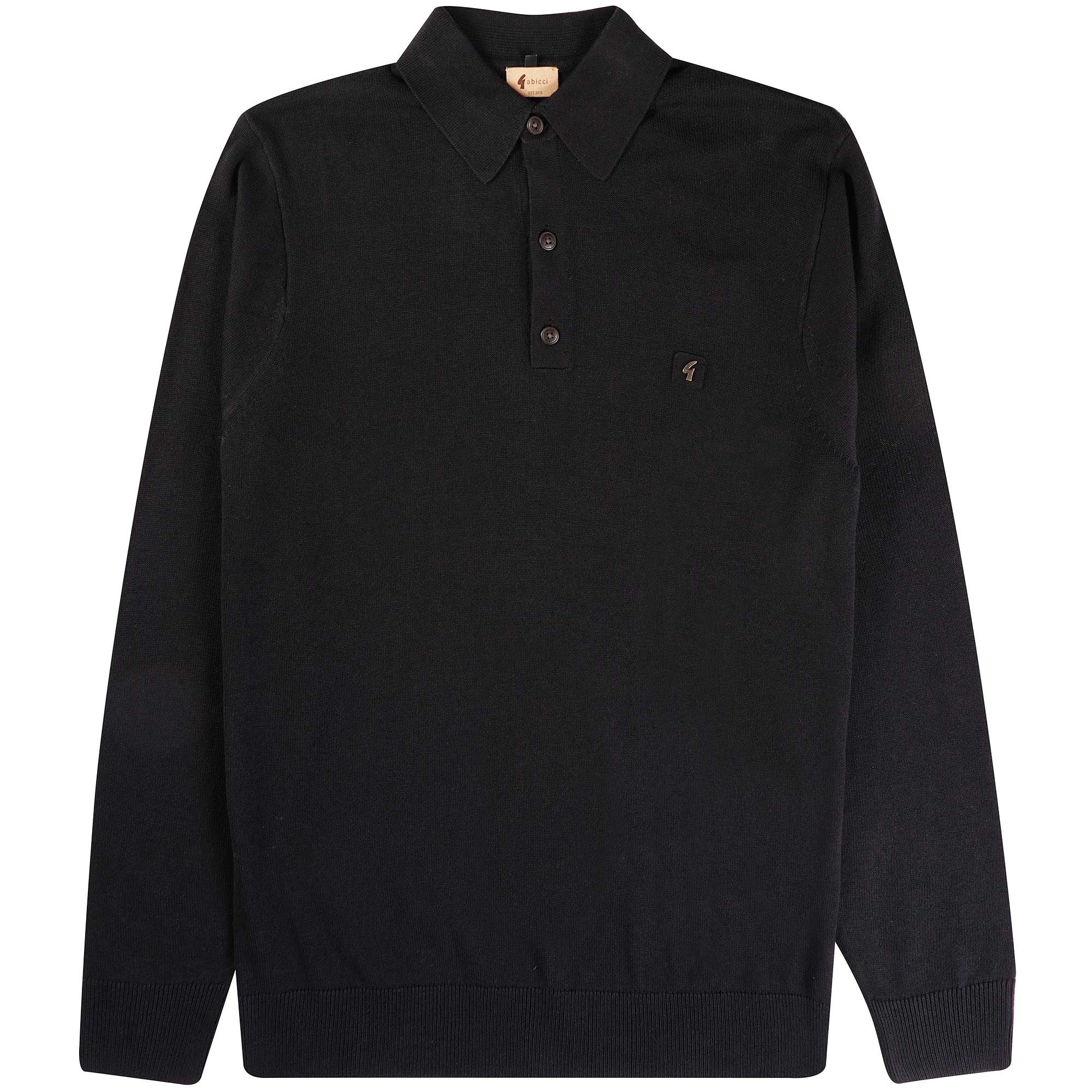 Gabicci Vintage Francesco Long Sleeved Polo Shirt - Black