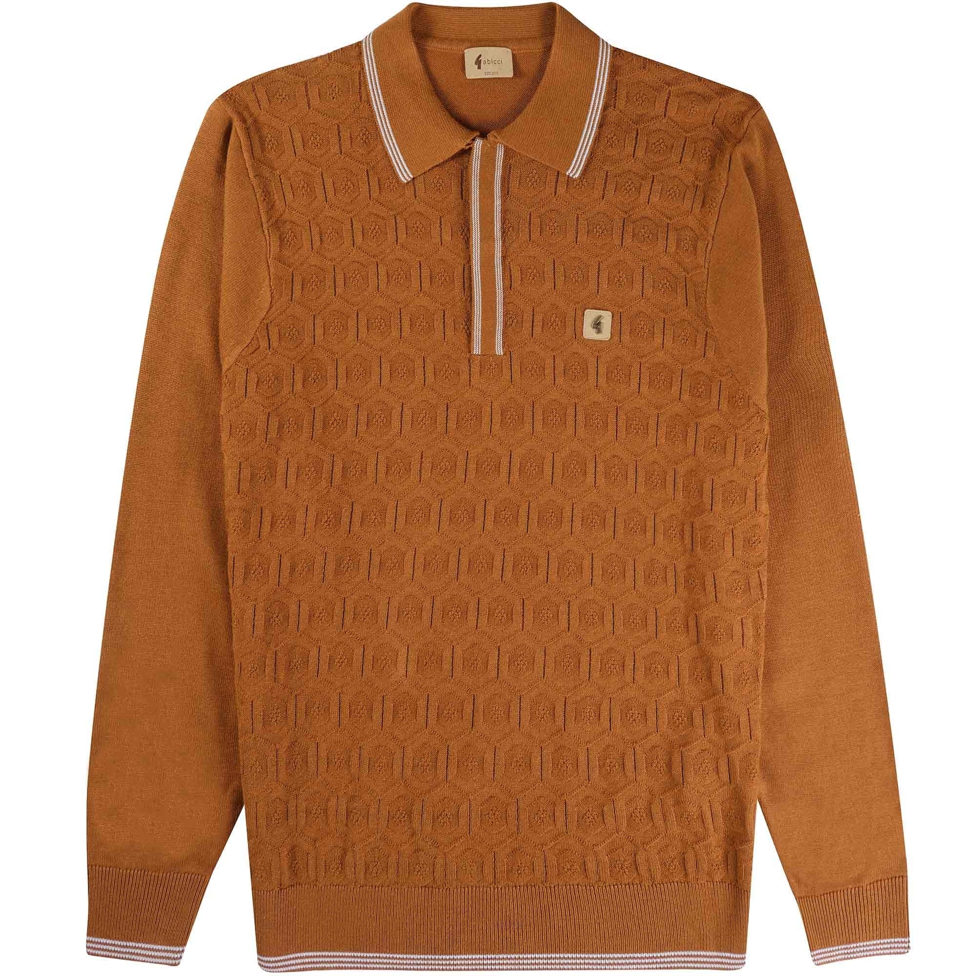 Gabicci Vintage Carlson Tonal Knit Polo Shirt - Toffee