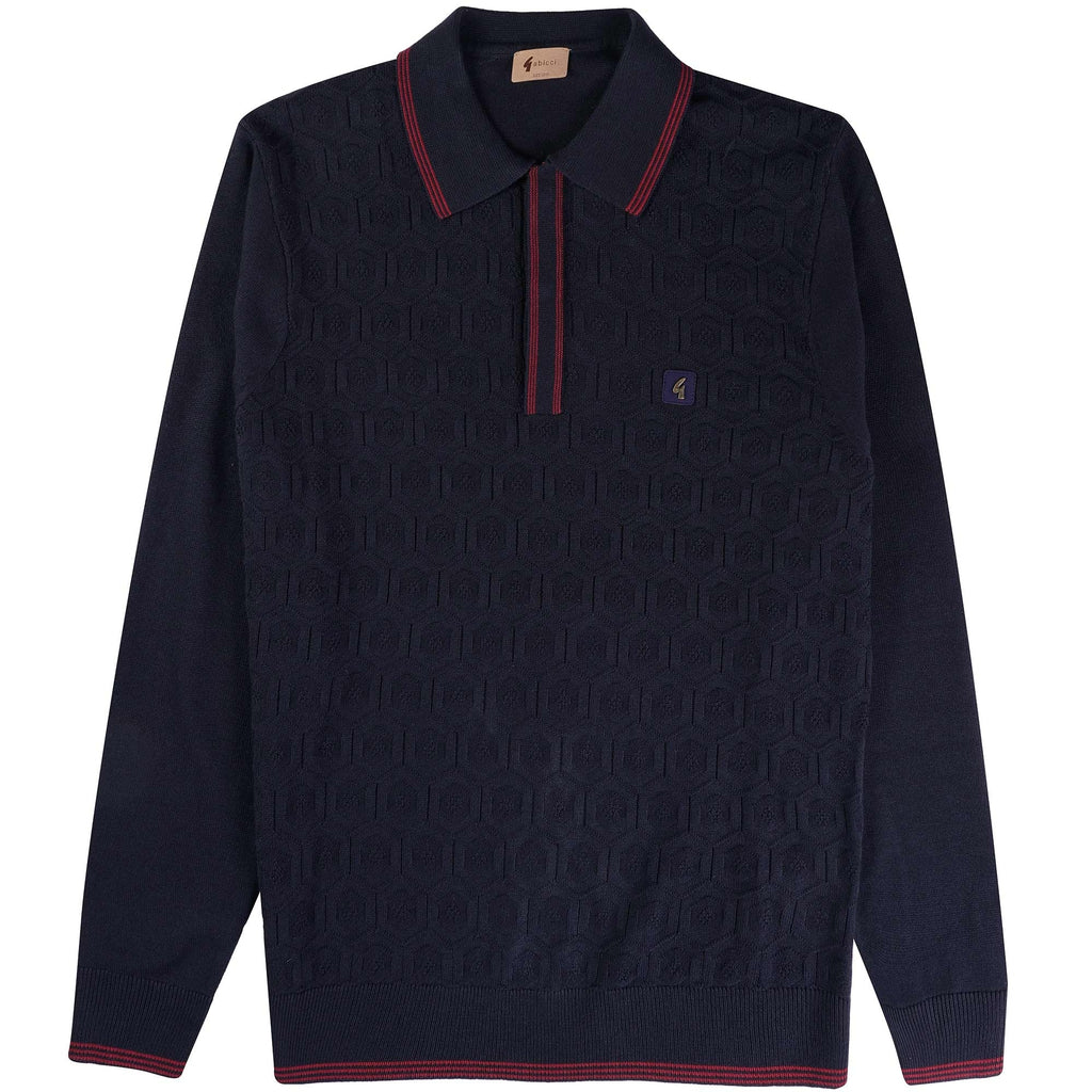 Gabicci Vintage Carlson Tonal Knit Polo Shirt - Navy