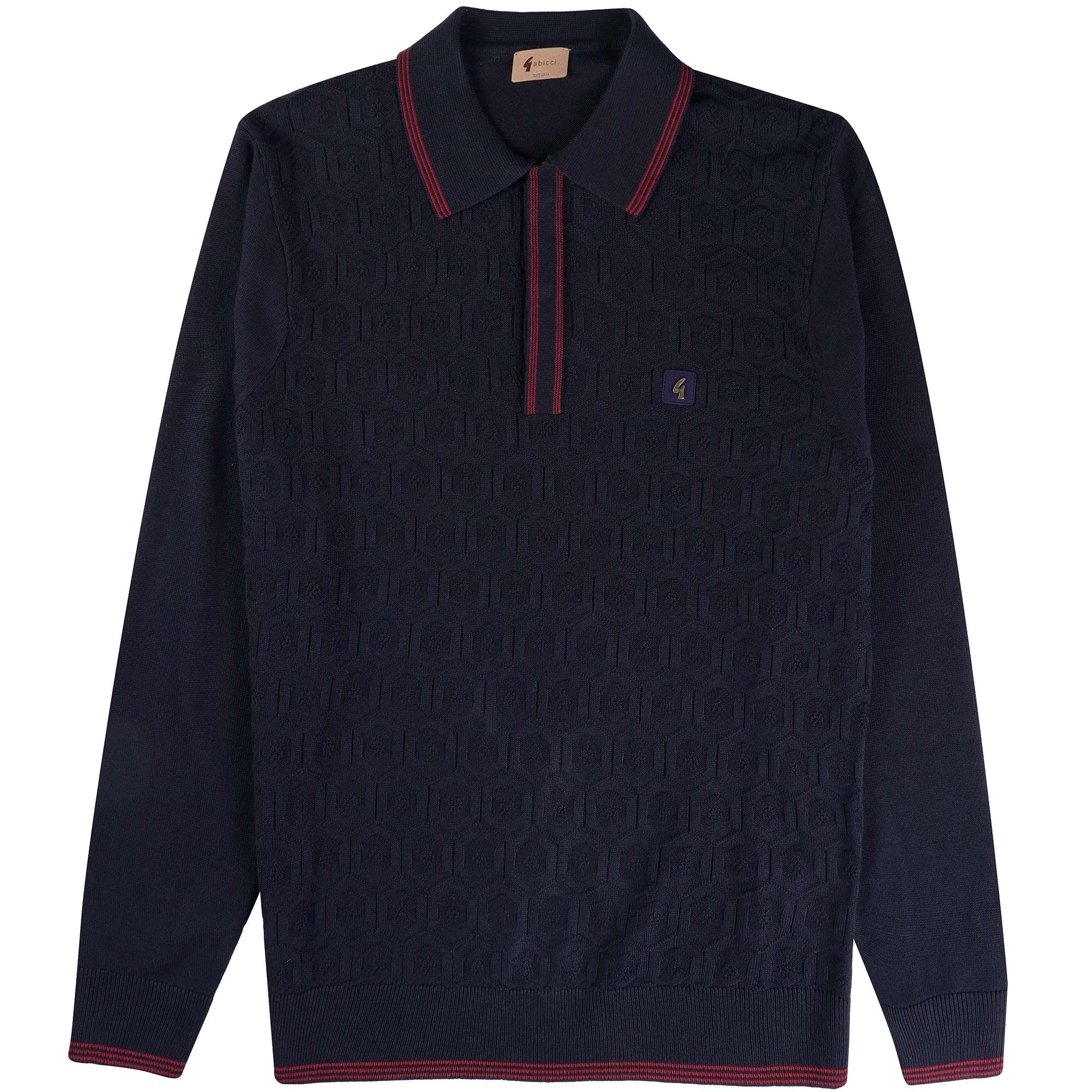Gabicci Vintage Carlson Tonal Knit Polo Shirt - Navy