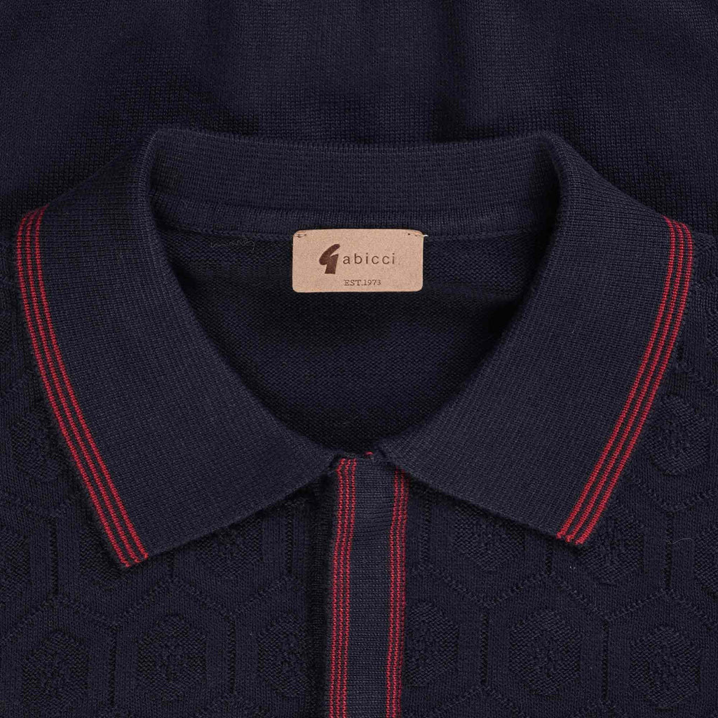 Gabicci Vintage Carlson Tonal Knit Polo Shirt - Navy