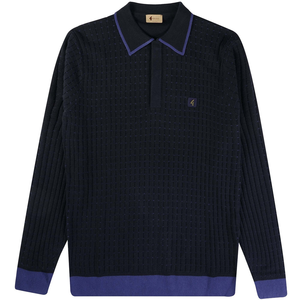 Gabicci Vintage Jura Long Sleeve Polo Shirt - Navy