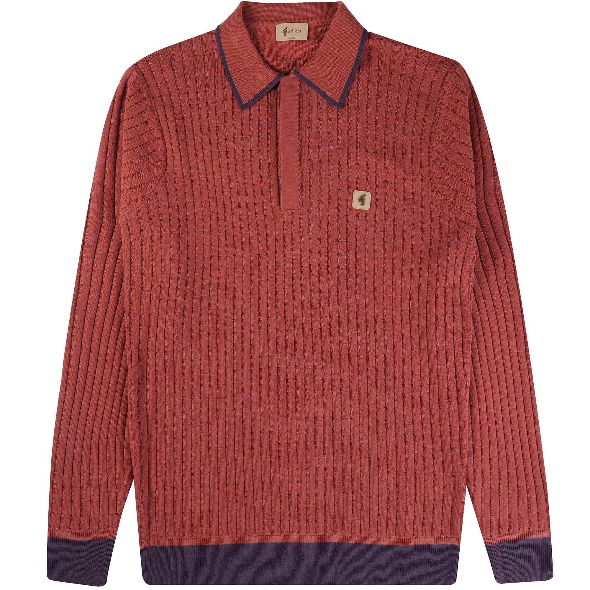 Gabicci Vintage Jura Long Sleeve Polo Shirt - Rust
