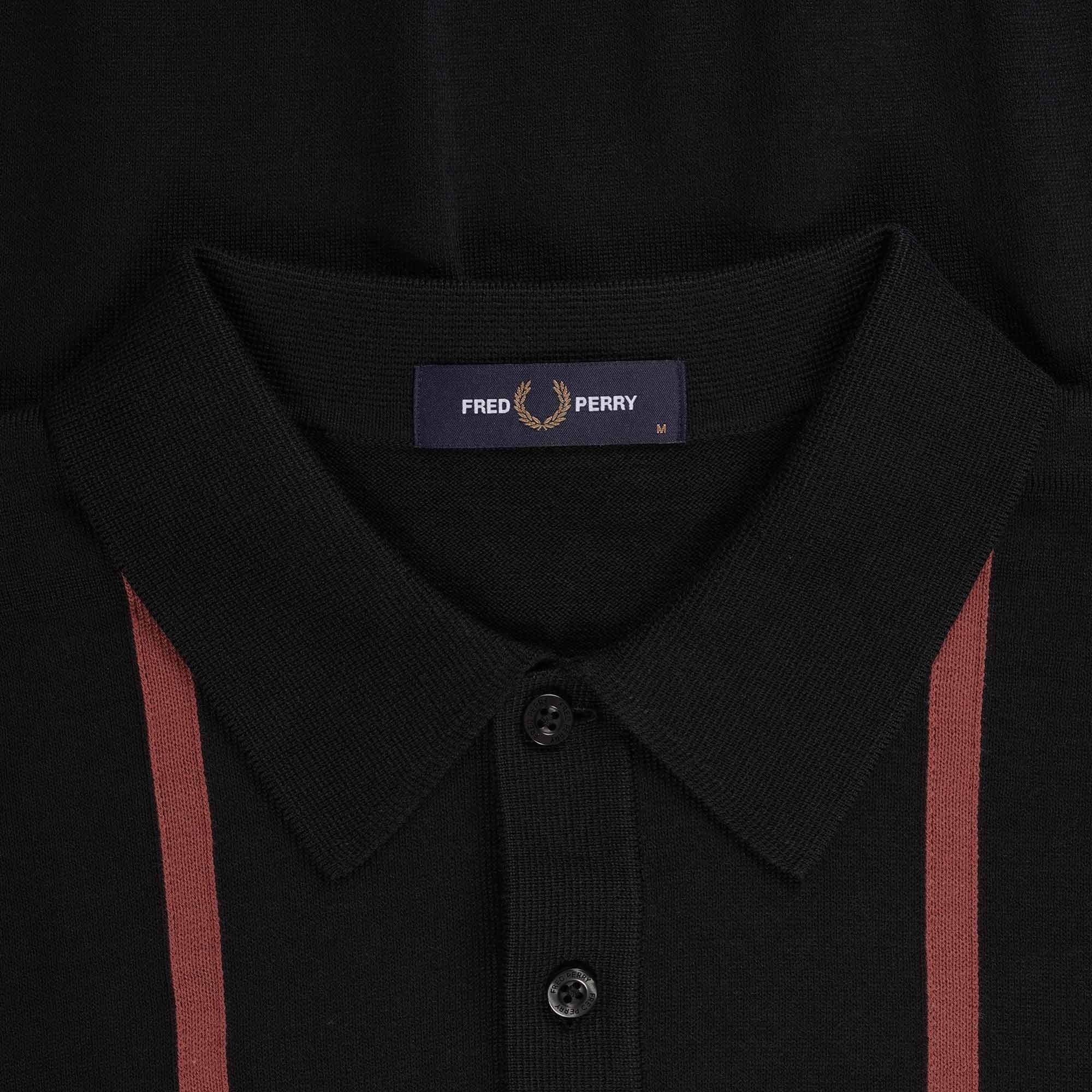 Fred Perry Vertical Stripe Knitted Shirt - Black