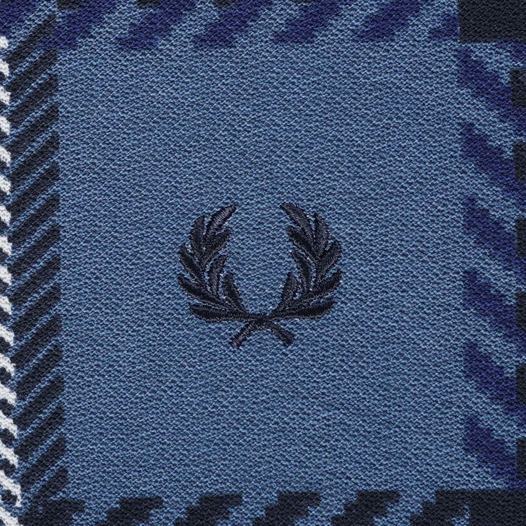 Fred Perry Glitch Tartan Zip Neck Polo Shirt - Midnight Blue