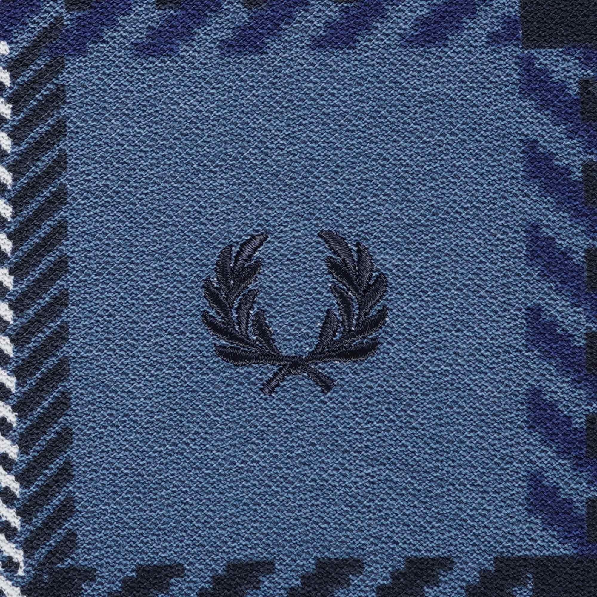 Fred Perry Glitch Tartan Zip Neck Polo Shirt - Midnight Blue