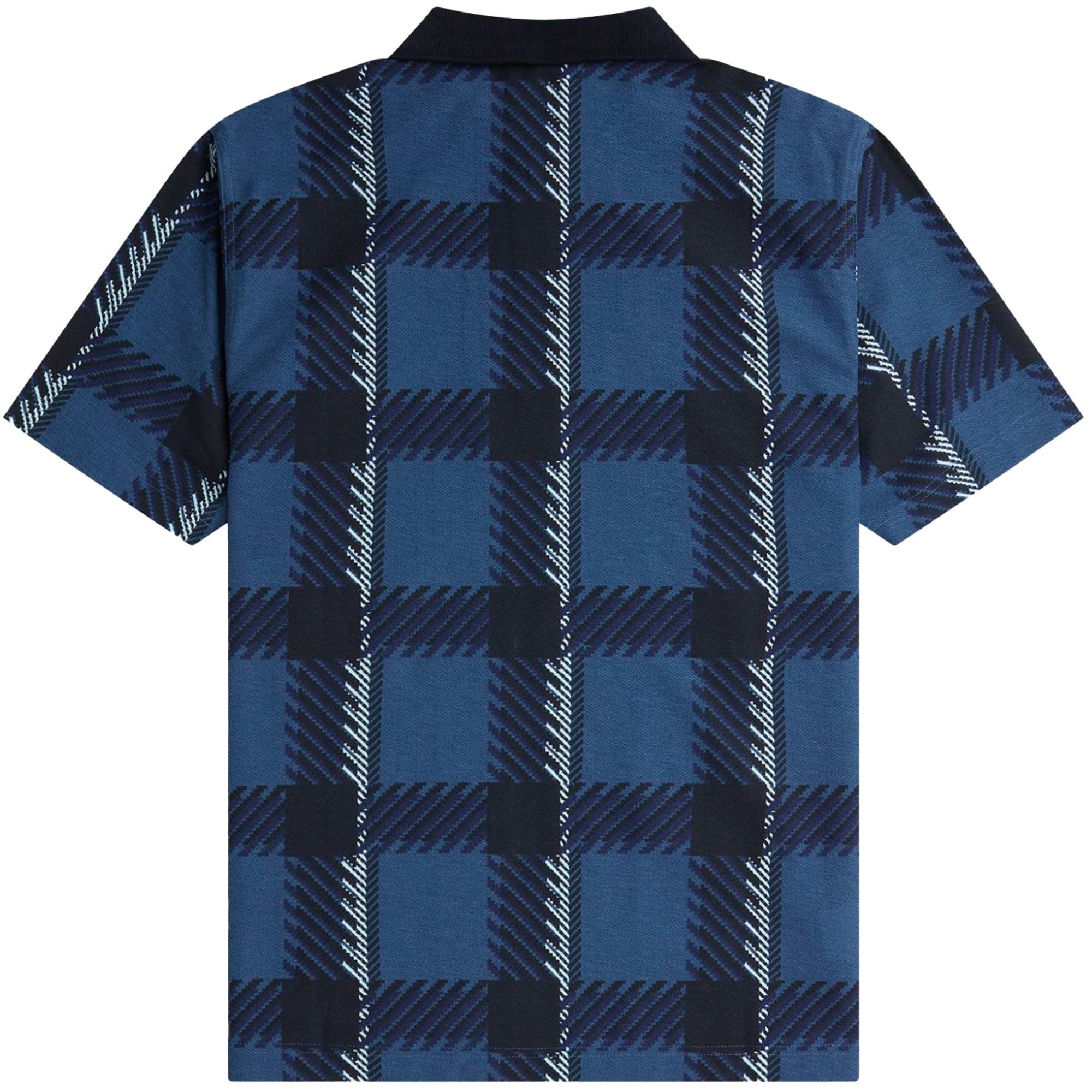 Fred Perry Glitch Tartan Zip Neck Polo Shirt - Midnight Blue