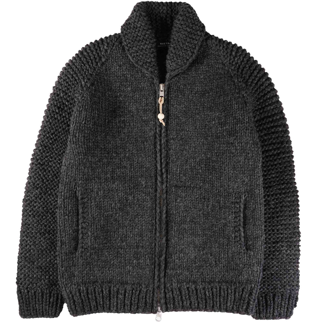 Faiz TS Heavy Weight Hand Knitted  Moto Knit Sweater - Charcoal Grey
