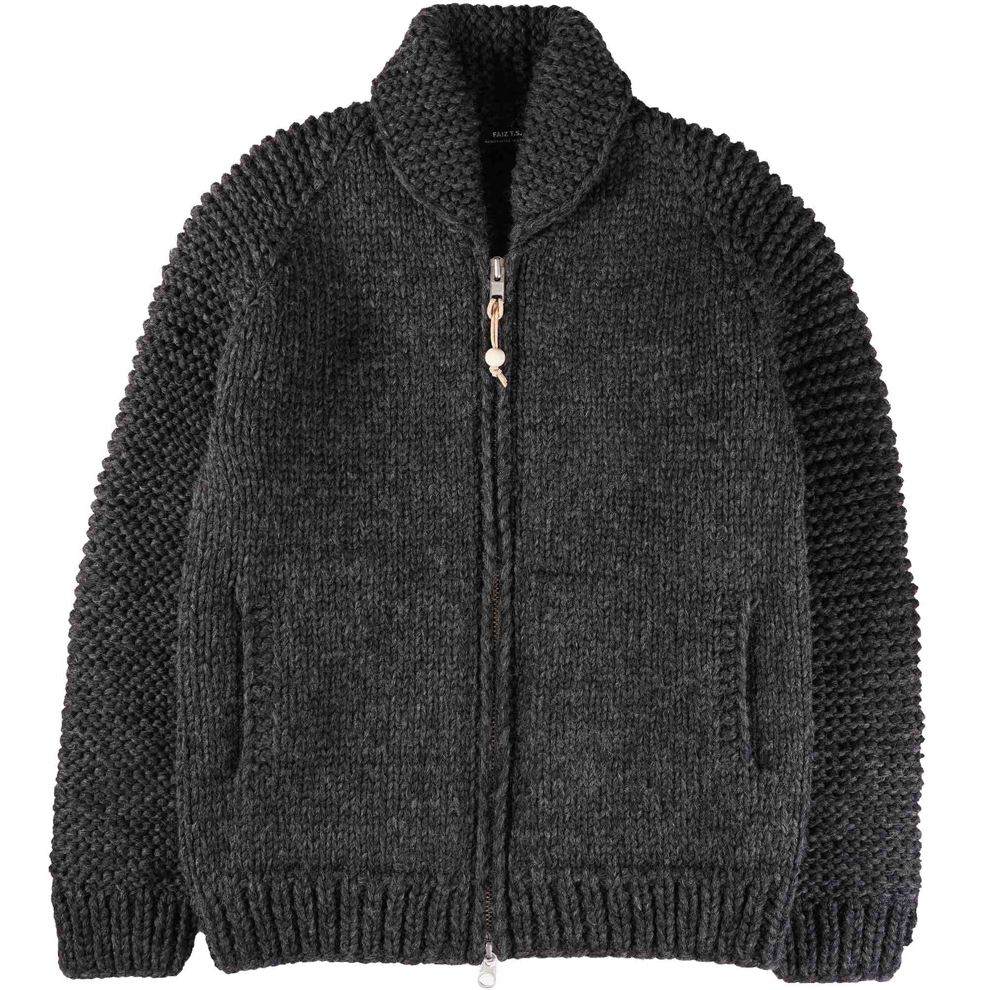 Faiz TS Heavy Weight Hand Knitted  Moto Knit Sweater - Charcoal Grey