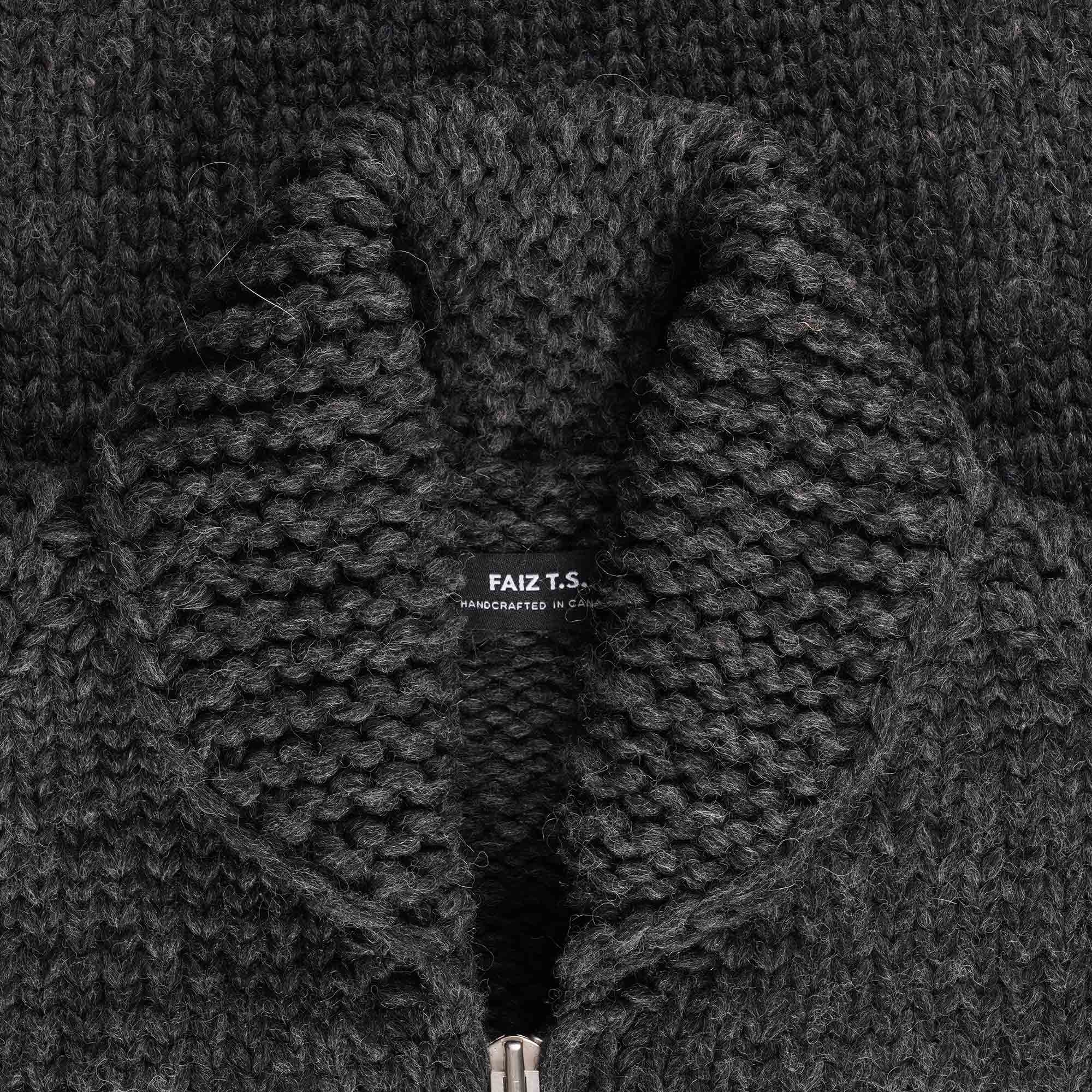 Faiz TS Heavy Weight Hand Knitted  Moto Knit Sweater - Charcoal Grey