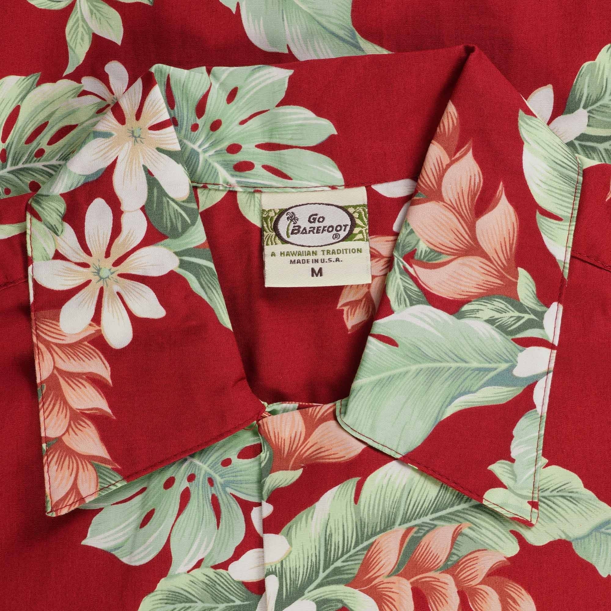 Go Barefoot Convertible-Collar Printed Cotton Shirt - Tiare Red
