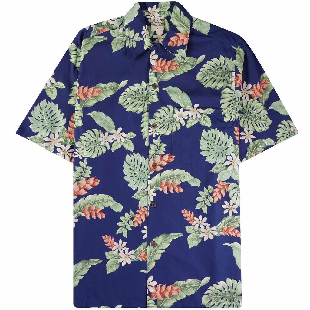 Convertible-Collar Printed Cotton Shirt - Tiare Navy