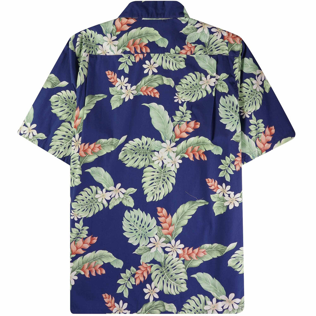 Convertible-Collar Printed Cotton Shirt - Tiare Navy