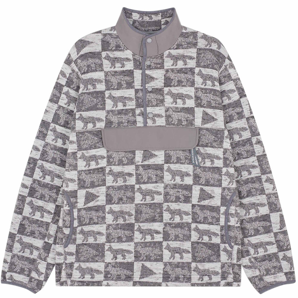 And Wander x Maison Kitsun Checkers Fleece Pullover - Gray