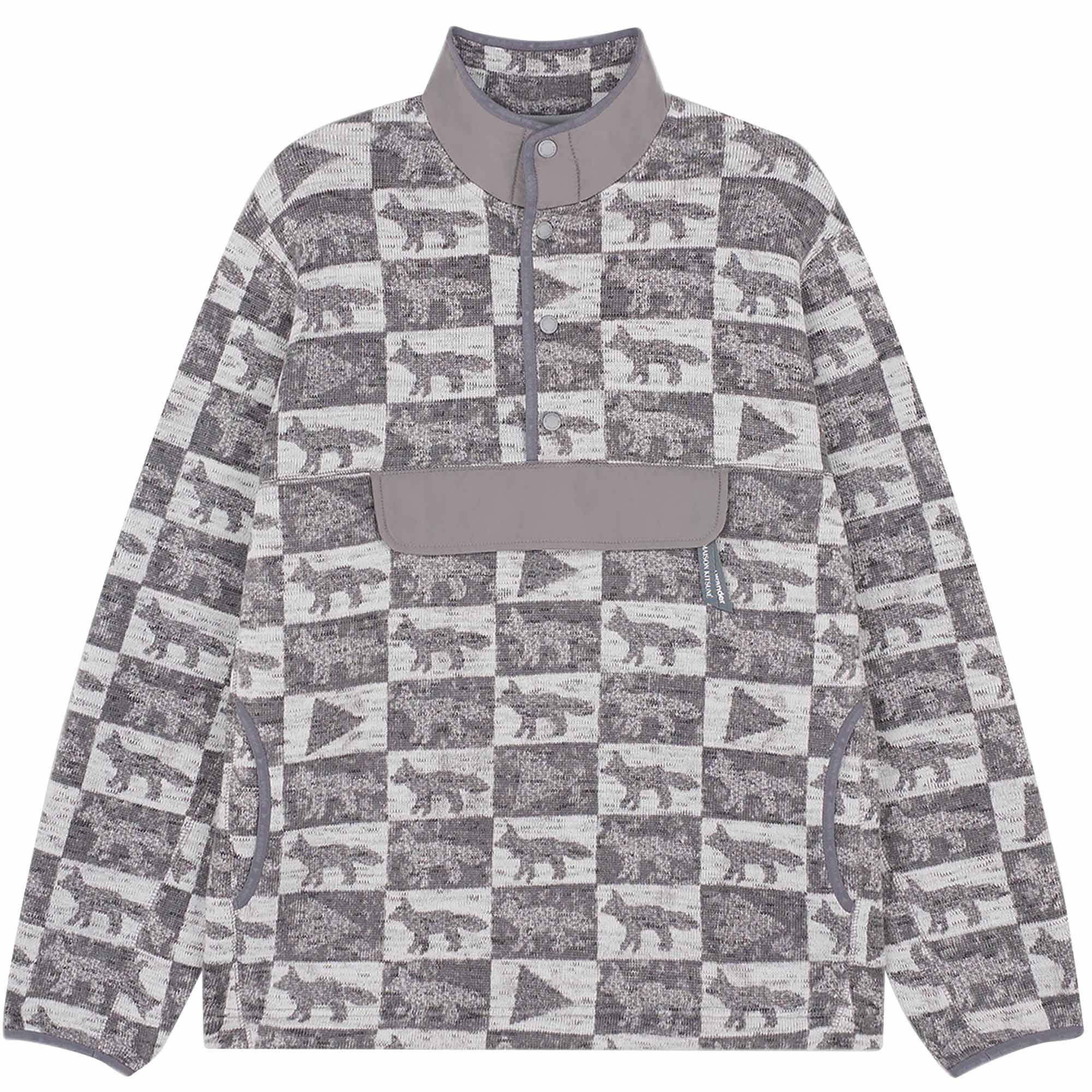 And Wander x Maison Kitsun Checkers Fleece Pullover - Gray