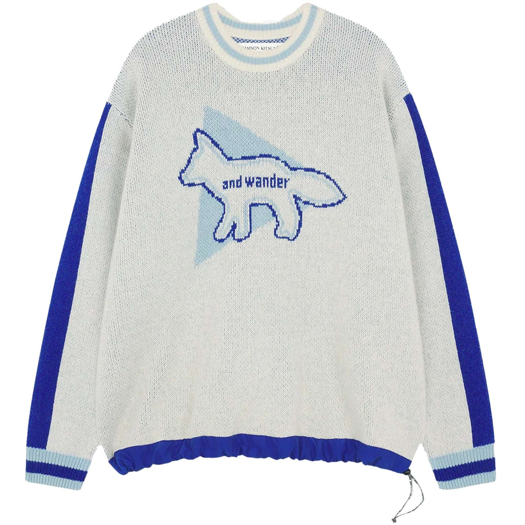 And Wander x Maison Kitsun Knit Pullover Jumper - White