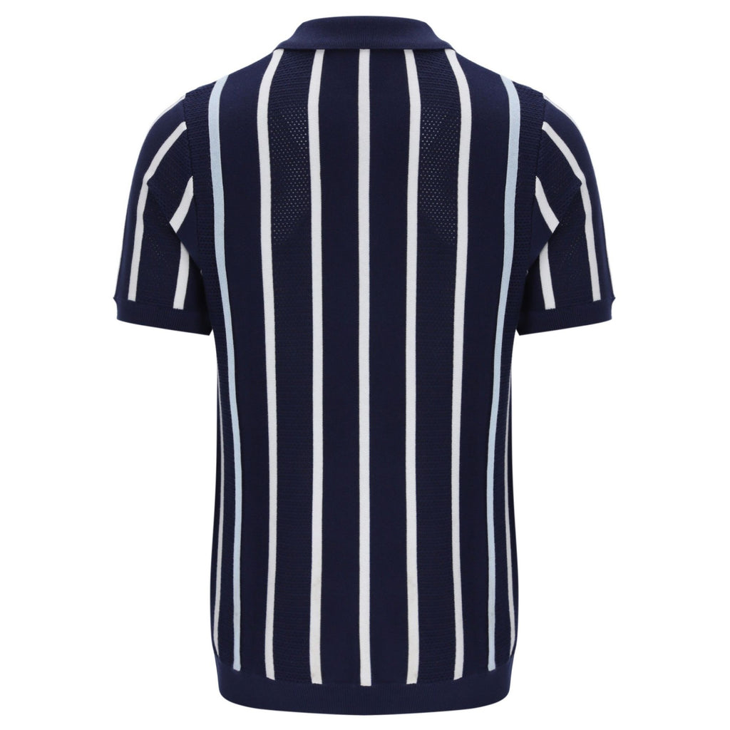 Fila Vintage Giorgio Crochet Patchwork Knitted Polo Shirt - Fila Navy