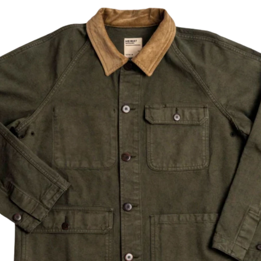 Heimat Cotton Canvas Contrast Collar Journey Coat - Squad Green