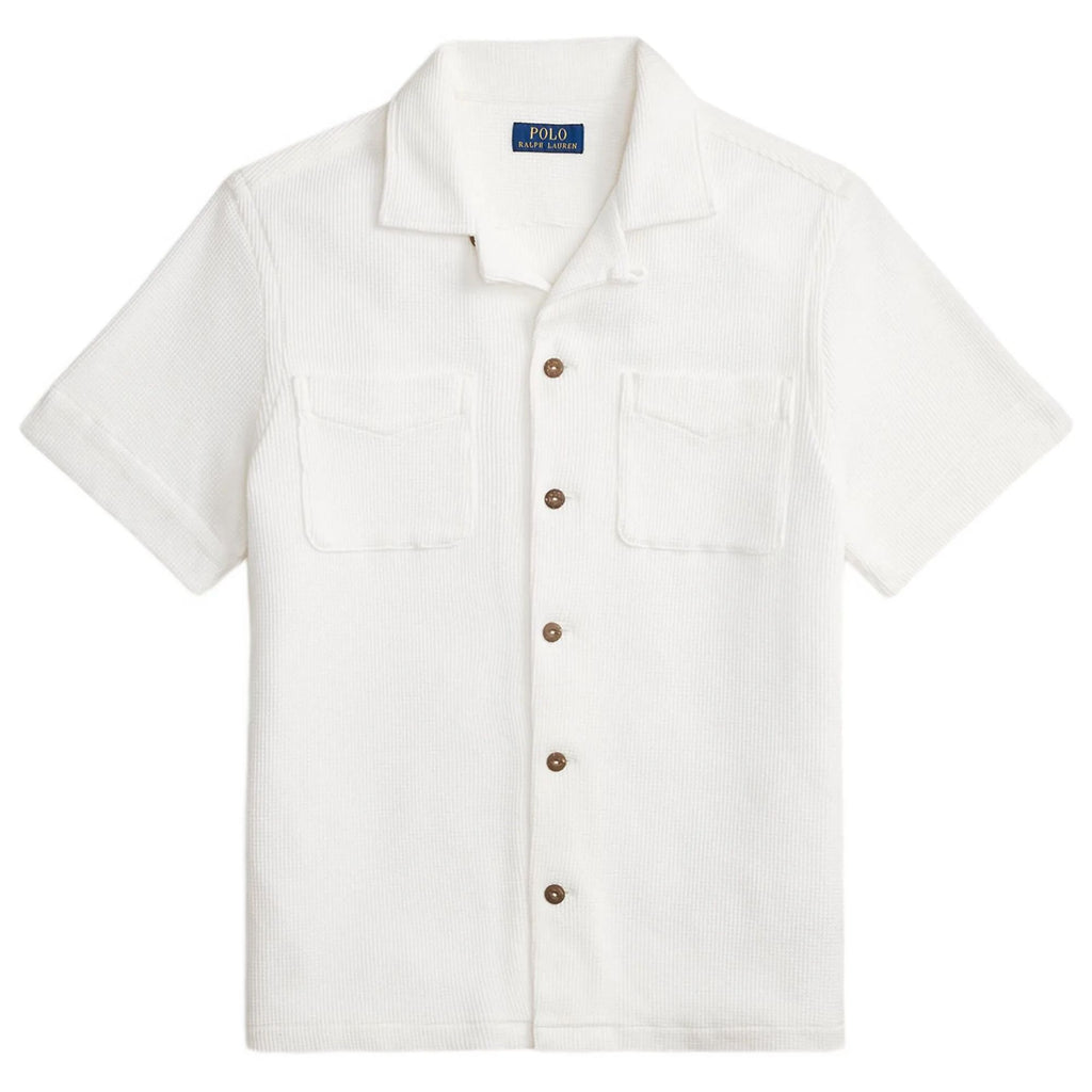 Polo Ralph Lauren Waffle Knit Camp Collar Shirt - White