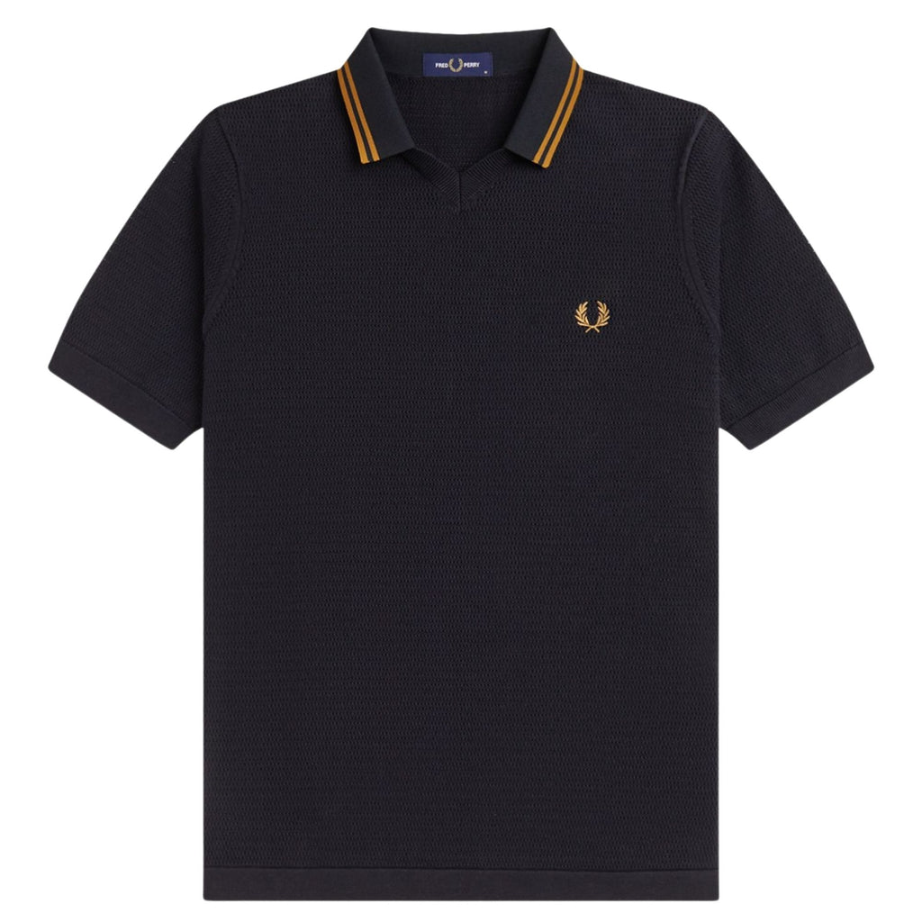 Fred Perry Pointelle Knitted Shirt - Black