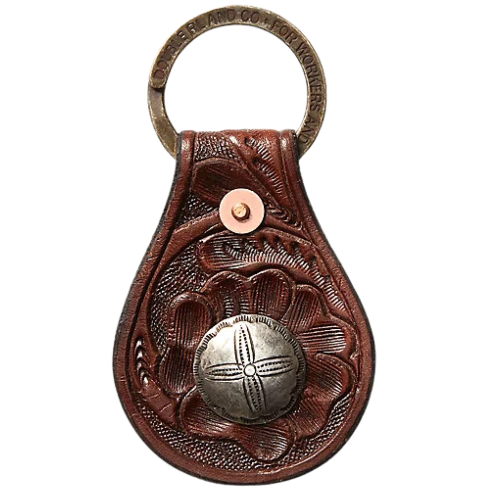 Tooled Leather Key Fob - Brown